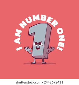 Number One character screaming vector illustration. Inspiration, motivation design concept.