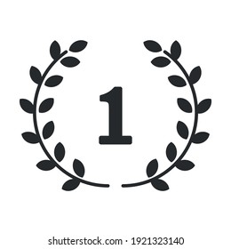 Number one circular laurel foliate. Leaf circle winner award icon. Laurel wreath graphic vector element. Vector illustration.	
