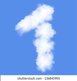 Number one with clouds written numeral. Vector Illustration