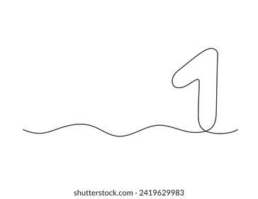Number one, continuous one line drawing. Black hand drawn single minimalist line isolated number. Vector line figure background