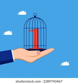 Number one control. Imprisonment or detention number one in the birdcage. concept of business