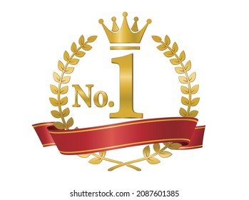 Number one  crown  laurel  ribbon 
 emblem  vector  illustration