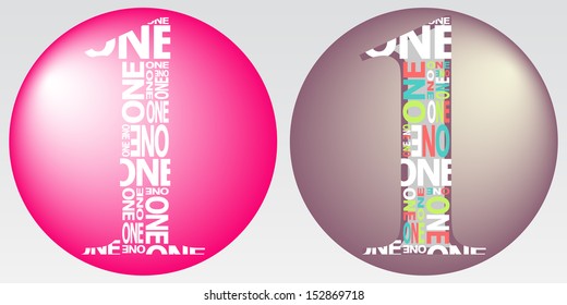 Number One Digit Filled with Word One. Vector Illustration