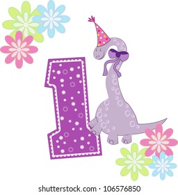 Number one with a dinosaur and flowers