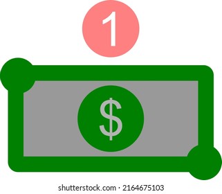 Number one and dollar sign vector illustration on white background, 2d vector