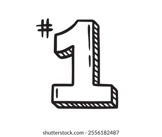Number one doodle hand drawn icon. Outline drawing first number line clipart symbol. Vector illustration
