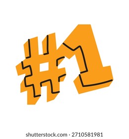 Number one doodle hand drawn icon. Yellow first number clipart symbol. Vector illustration isolated