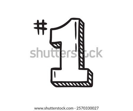 Number one doodle hand drawn icon. Outline drawing first number line clipart symbol. Vector illustration