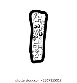 number one doodle version, only black and white lineart, no color