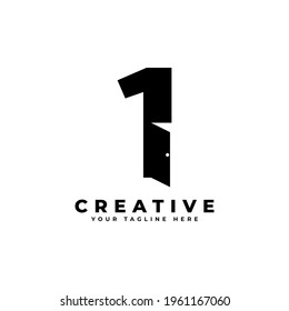 Number One Door Negative Space Logo Design. Usable for Construction Architecture Building Logo