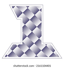 Number One With Dotted Pattern Vector Illustration. Blue Number 1 Isolated On A White Background
