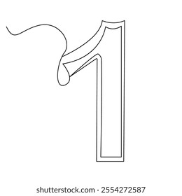 The number one is drawn with a single line.Vector illustration