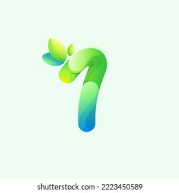 Number one eco logo with gradient lines with green leaf. Environment friendly icon made of overlapping parts. Perfect for agriculture art, waste recycling app design, healthy food packaging.