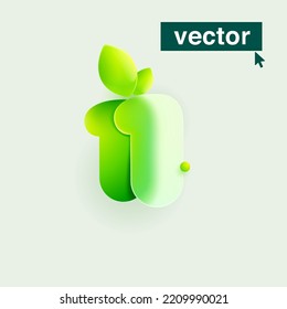 Number one ecology logo in realistic Glassmorphism style. Vector blurry translucent icon with green leaves. Frosted transparent emblem for agriculture, waste recycling, healthy food.