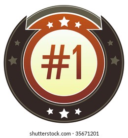Number one e-commerce icon on round red and brown imperial vector button with star accents suitable for use on website, in print and promotional materials, and for advertising.
