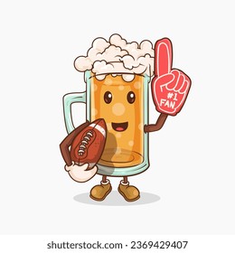 number one face american ffotball of beer glass with kawaii cute face mascot vector illustration