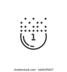 Número uno en círculo que se desvanece. Icono de línea para el cibertema, cifrado de valores, realidad virtual, criptodivisa. Código para el signo de intercambio de información. Símbolo de la serie de cadenas de bloqueo. Vector aislado
