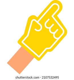 Number one fan foam hand with raised index finger icon vector. Sport team cheer and support with glove