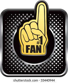 number one fan foam hand on black halftone web button