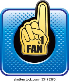 number one fan foam hand on blue halftone web button