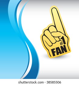 number one fan hand on vertical blue wave backdrop