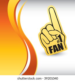 number one fan hand on vertical orange wave background