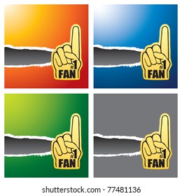 Mano de ventilador número uno en banderas de colores robados