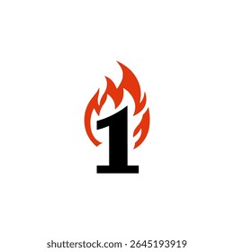 number one with fire business company logo vector illustration template design
