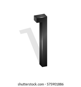 Number one, first, isometric mathematical figure, symbol font in 3d on a white background. Vector Illustration geometrical figure with character to your projects.