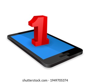 Icono número uno primer lugar 3d en la pantalla del smartphone