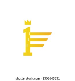 Number one, first place, golden logo, award symbol. Champion, winner and leadership sign. number one logo with crown.