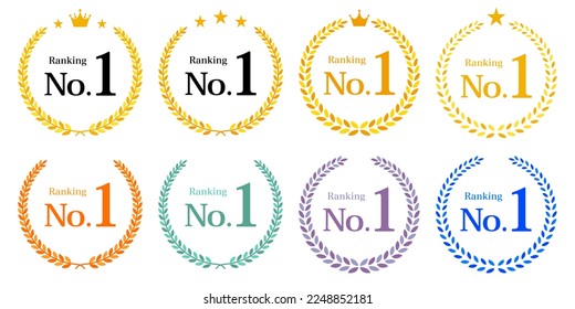 Number one first place, laurel wreath vector icon, color variation illustration material