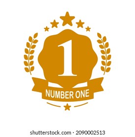 Number one and first place vector label or emblem illustration isolated, icon or logo graphic design in classical style, business success leadership and victory theme.