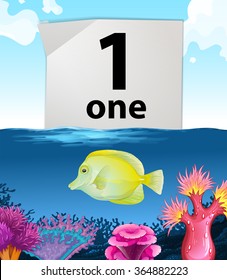 Number one and one fish swimming underwater illustration