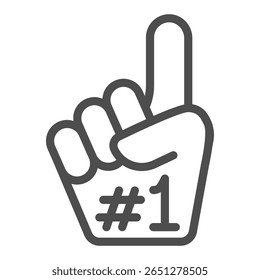 Número um ícone de linha de mão divertida, conceito de jogo de beisebol. Gráficos vetoriais. Parallon mão com dedo indicador, divertido sinal de atributo no fundo branco, ícone de estilo de contorno para design móvel ou web