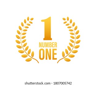 Number one for game design. Award ribbon gold icon number. Contest achievement. Winner banner. Vector stock illustration.