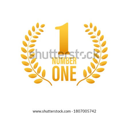 Number one for game design. Award ribbon gold icon number. Contest achievement. Winner banner. Vector stock illustration.