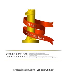 number one Gold award with red ribbon on a white background. one year anniversary