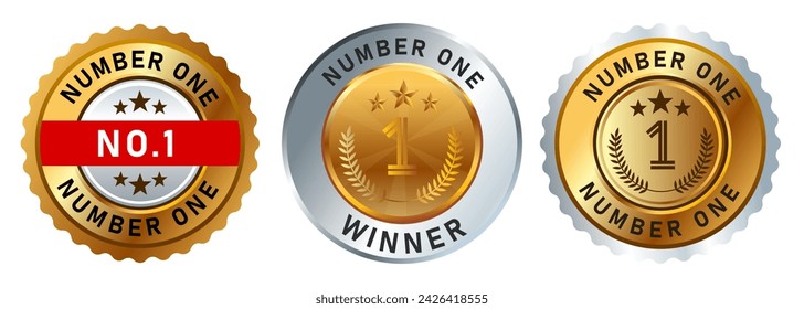 Number one gold circle seal emblem badge ranking winner 1st winner first good excellent award