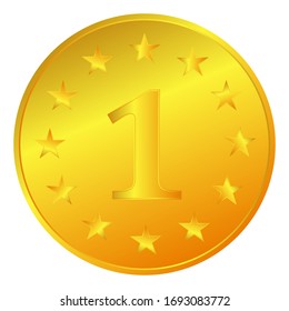Number one gold sign. Designer Gold Medal 1 prize. Symbol best trophy, 1st champion of success, one honor of sports competitions, leadership for achievement, victory Vector illustration