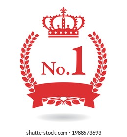 Number one golden crown laurel and ribbon emblem