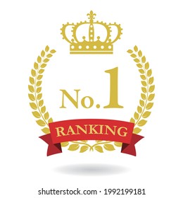 Number one golden crown laurel and ribbon emblem