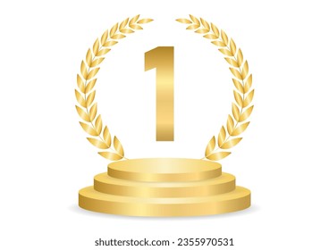 Number One Golden or The First Place Winner on Stage Podium. Winner Podium. Champion and Winning or Celebration Concept. Vector Illustration.