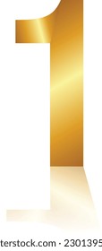 Number one from golden ribbon with mirror shadow