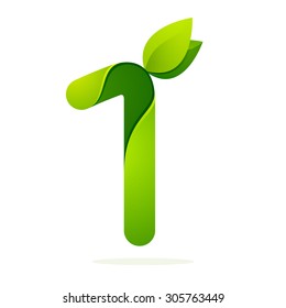 Number one with green leaves. Vector design template elements for your application or corporate identity.