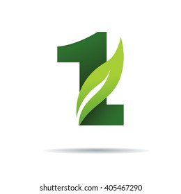 Number one with green leaves, Vector logo design template elements 