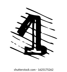 Number one in hand drawn doodle style isolated on white background. Vector icon. Sketch illustration. Design  Birthday card, logo, web, tattoo, print.