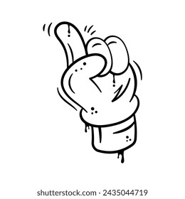 Number one hand finger pointing up, pointing hand gesture, cartoon style drawing