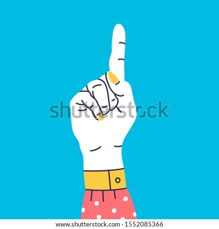 Number one. Hand gesture symbol. Hand with finger count. Counting by bending fingers. Hand drawn colored trendy vector illustration. Cartoon style. Flat design.