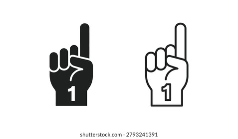 number one hand icon set black and white outline